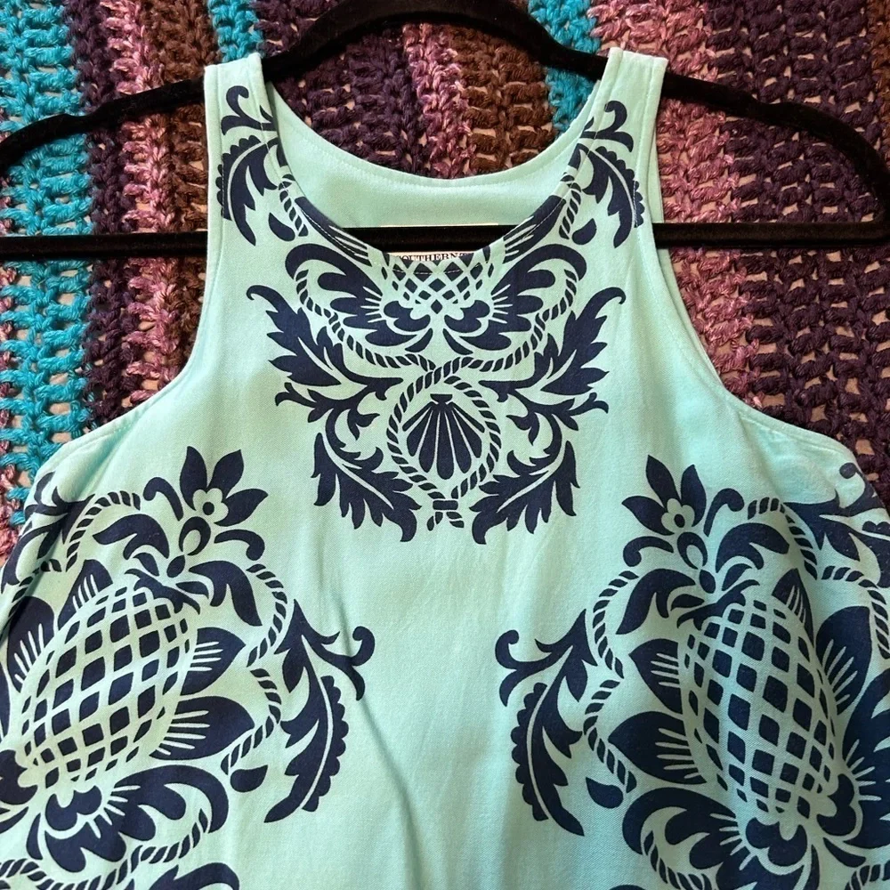 Southern Tide Light Blue Dress with Pineapple and Shell Print, Size XXS - Picture 2 of 4